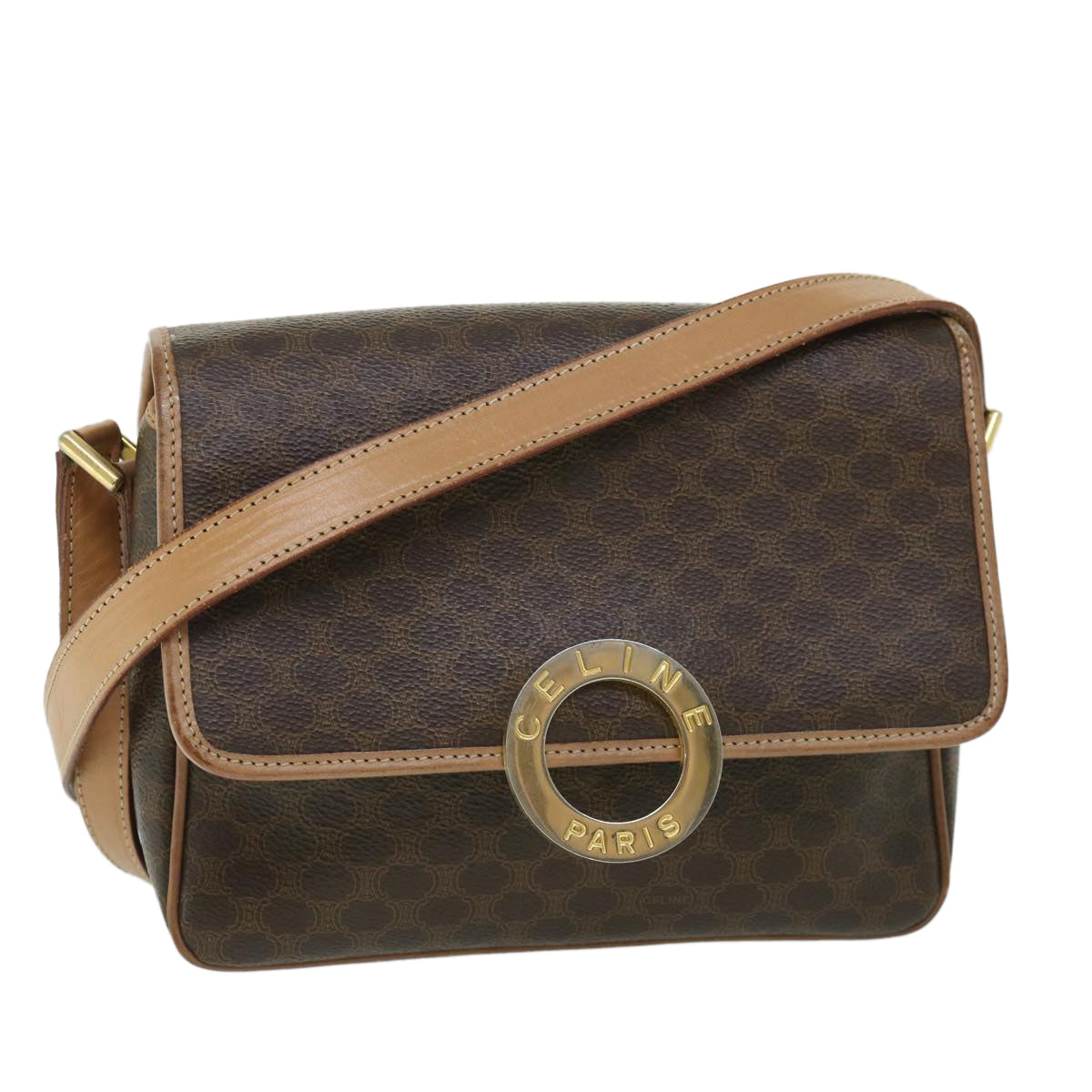 Luxury CELINE Macadam Canvas Shoulder Bag PVC Leather Brown  54959