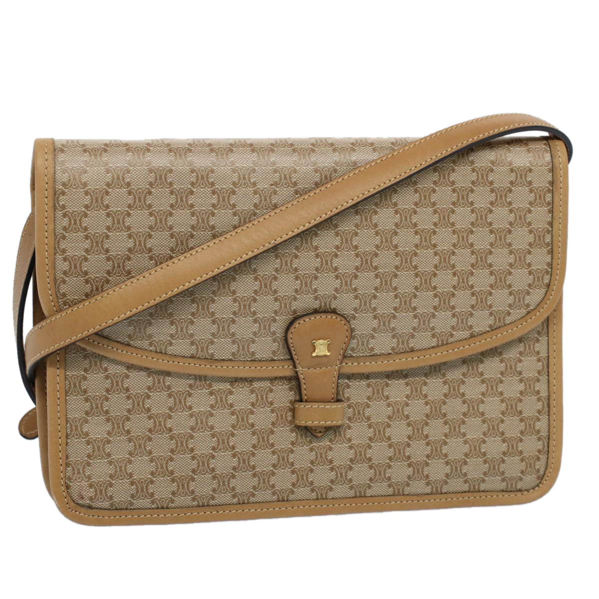 Luxury CELINE Macadam Canvas Shoulder Bag Beige  54990