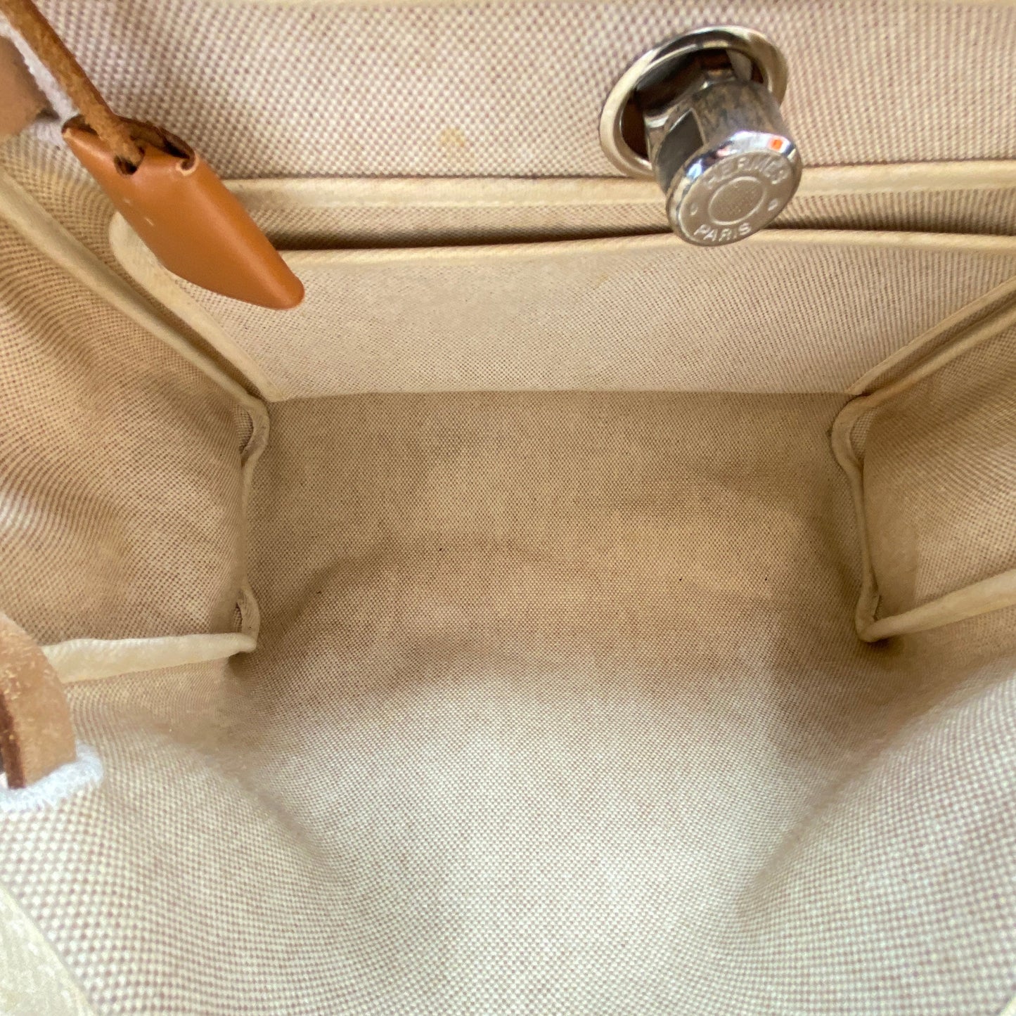 Hermes 2001 Herbag 31 Beige Canvas & Natural Caramel Cowhide Shoulder Bag