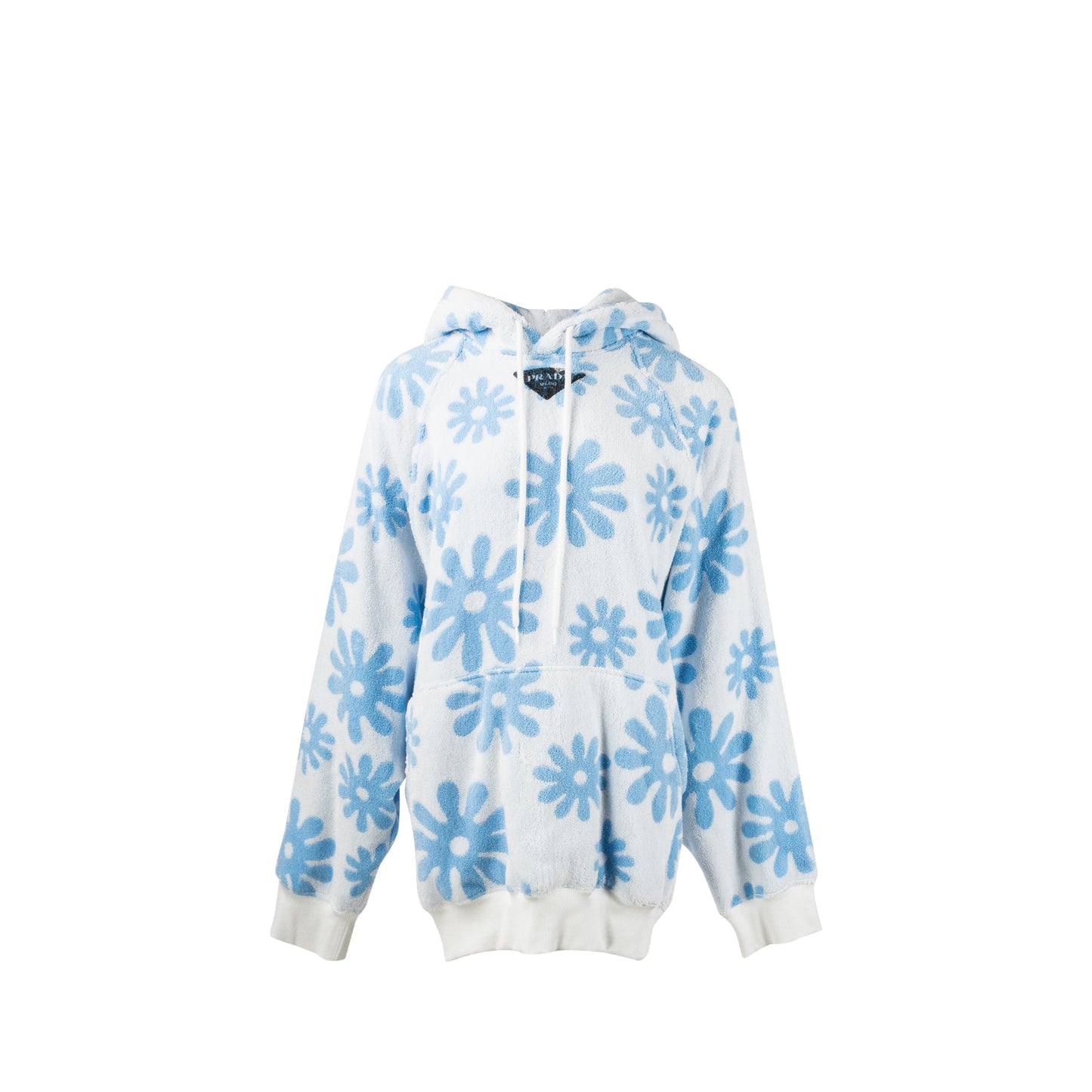 Prada size flower print drawstring hoodie Cotton multicolour light blue / white