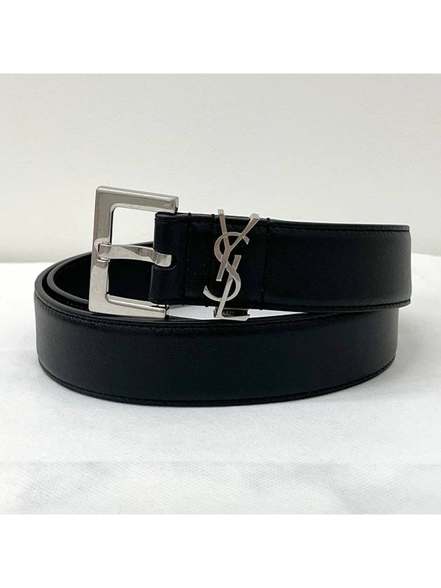 Luxury Saint Laurent Trending 2025 Square Buckle Monogram Leather Belt Black
