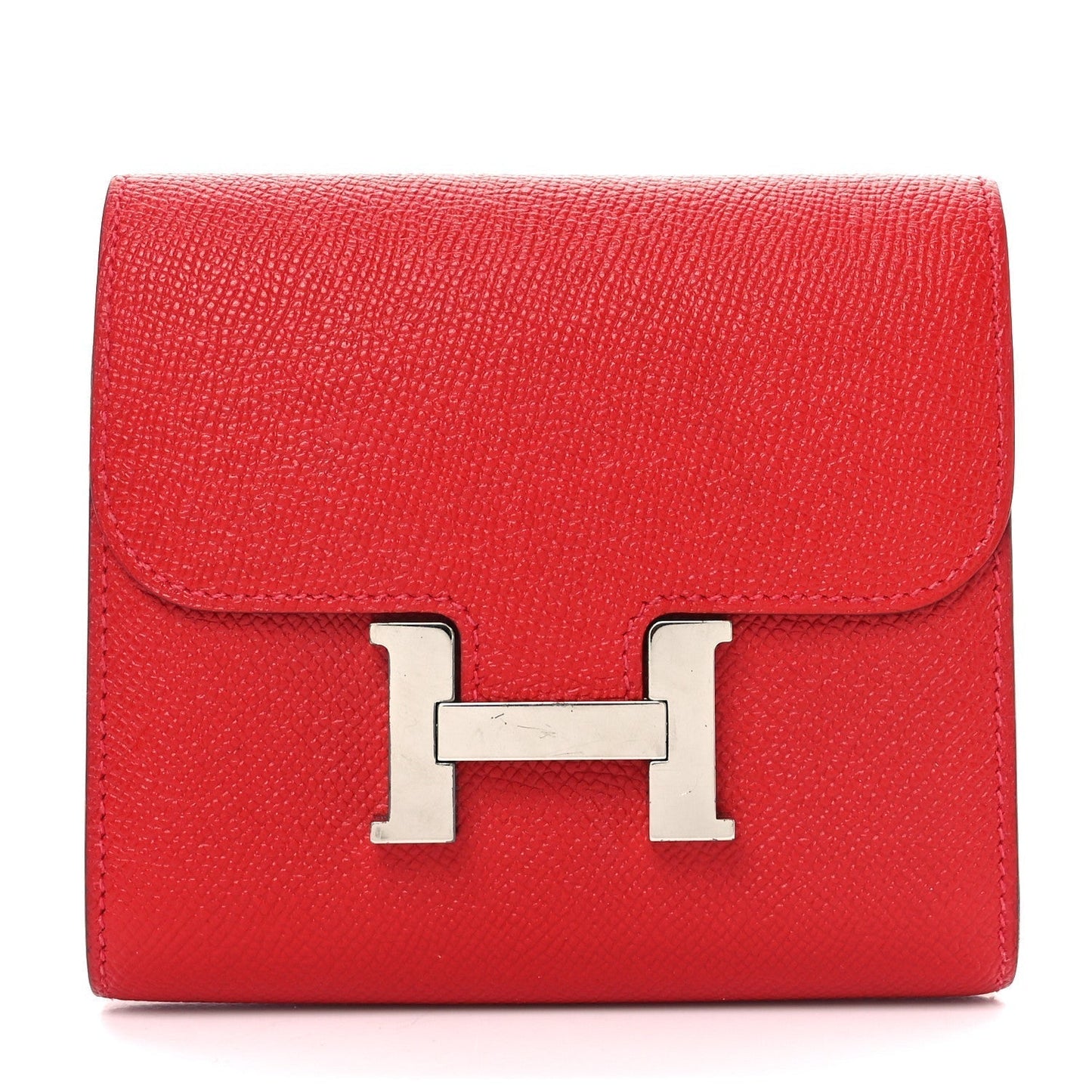 Hermes Epsom Constance Compact Passant Wallet Rouge Casaque