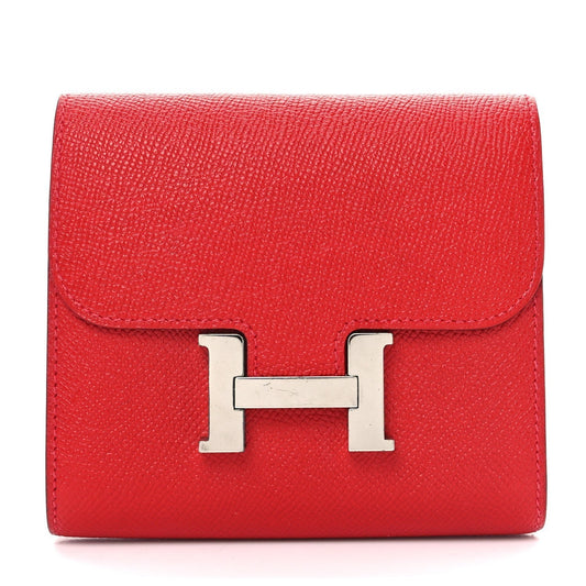 Hermes Epsom Constance Compact Passant Wallet Rouge Casaque