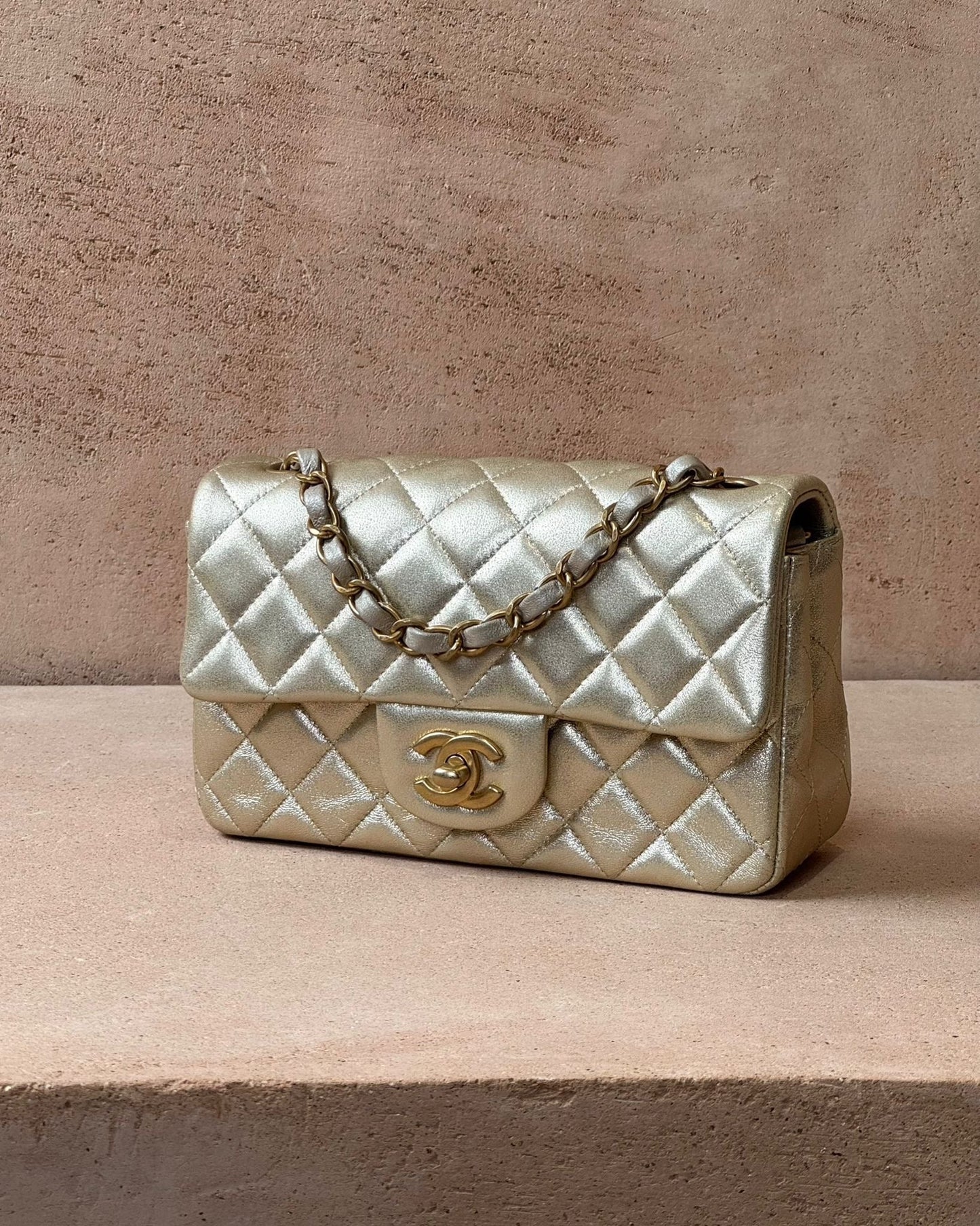 Chanel Mini Flap Rectangular - Gold Metallic Lambskin | Gold Hardware