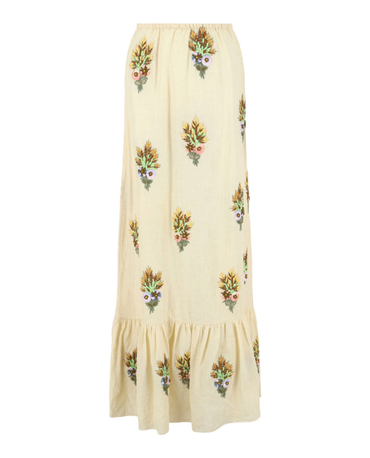 Gucci Womens Embroidered Linen Tiered Skirt