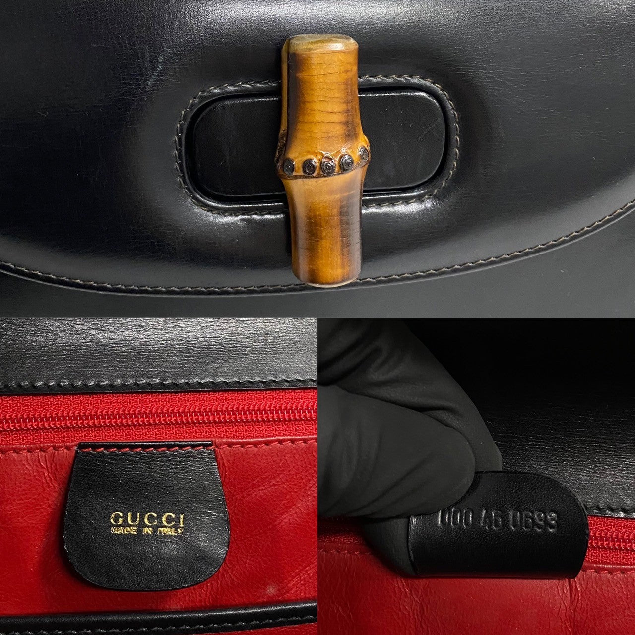 GUCCI Handbag Leather, Calf Leather black Turn lock Bamboo Women