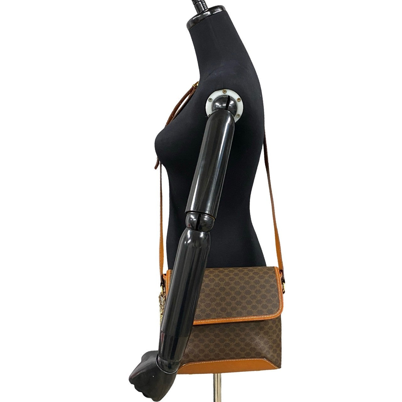 CELINE Shoulder Bag Leather, PVC Brown Macadam Blason Pattern Women