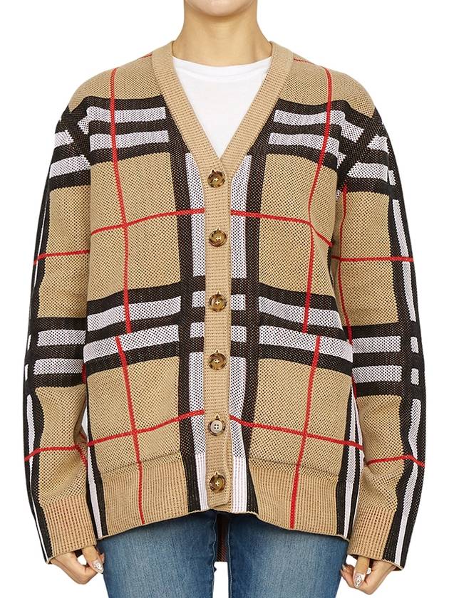 Luxury Burberry V-Neck Checked Technical Cotton Cardigan Archive Beige