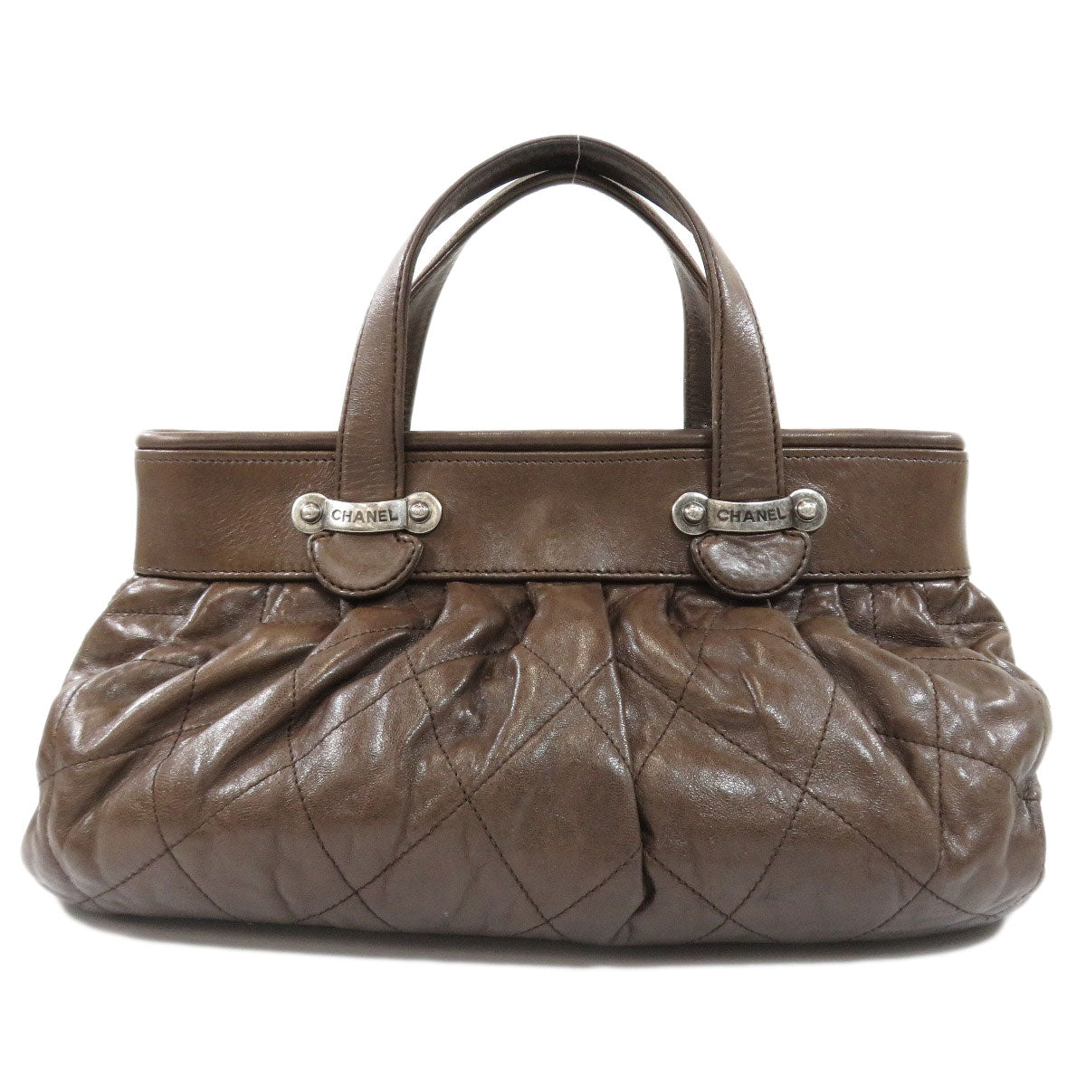 Chanel Matelasse Silver Hardware Handbag Calf Brown