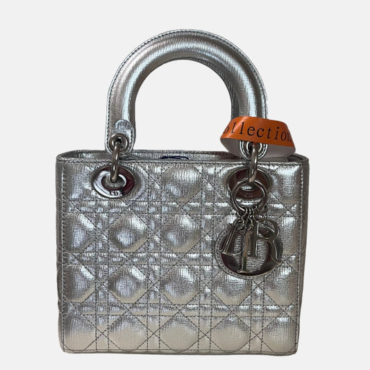 Lady Dior Small My Abcdior Cannage Leather Silver