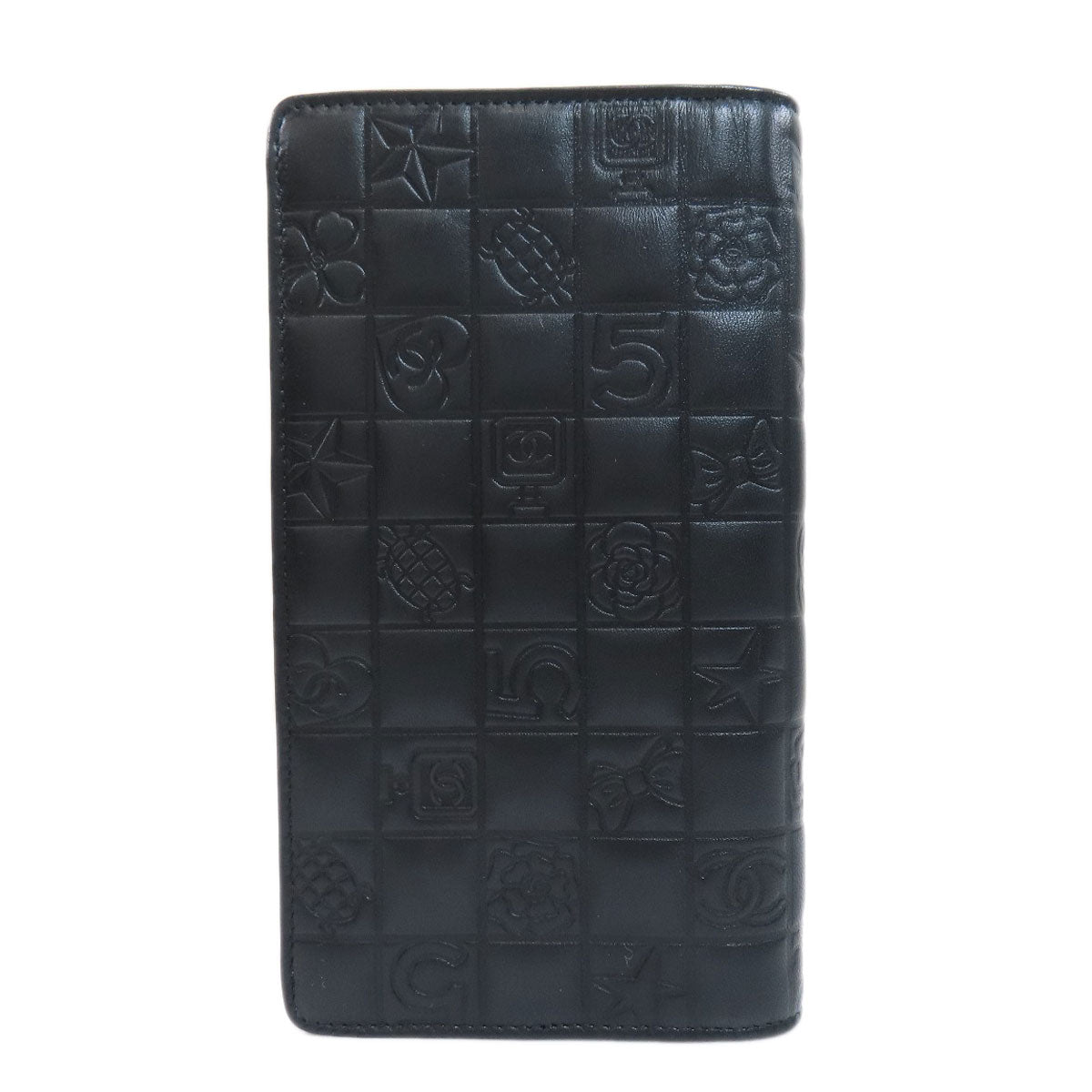 Chanel Icon Coco Mark Long Wallet Coin Purse Calf Black