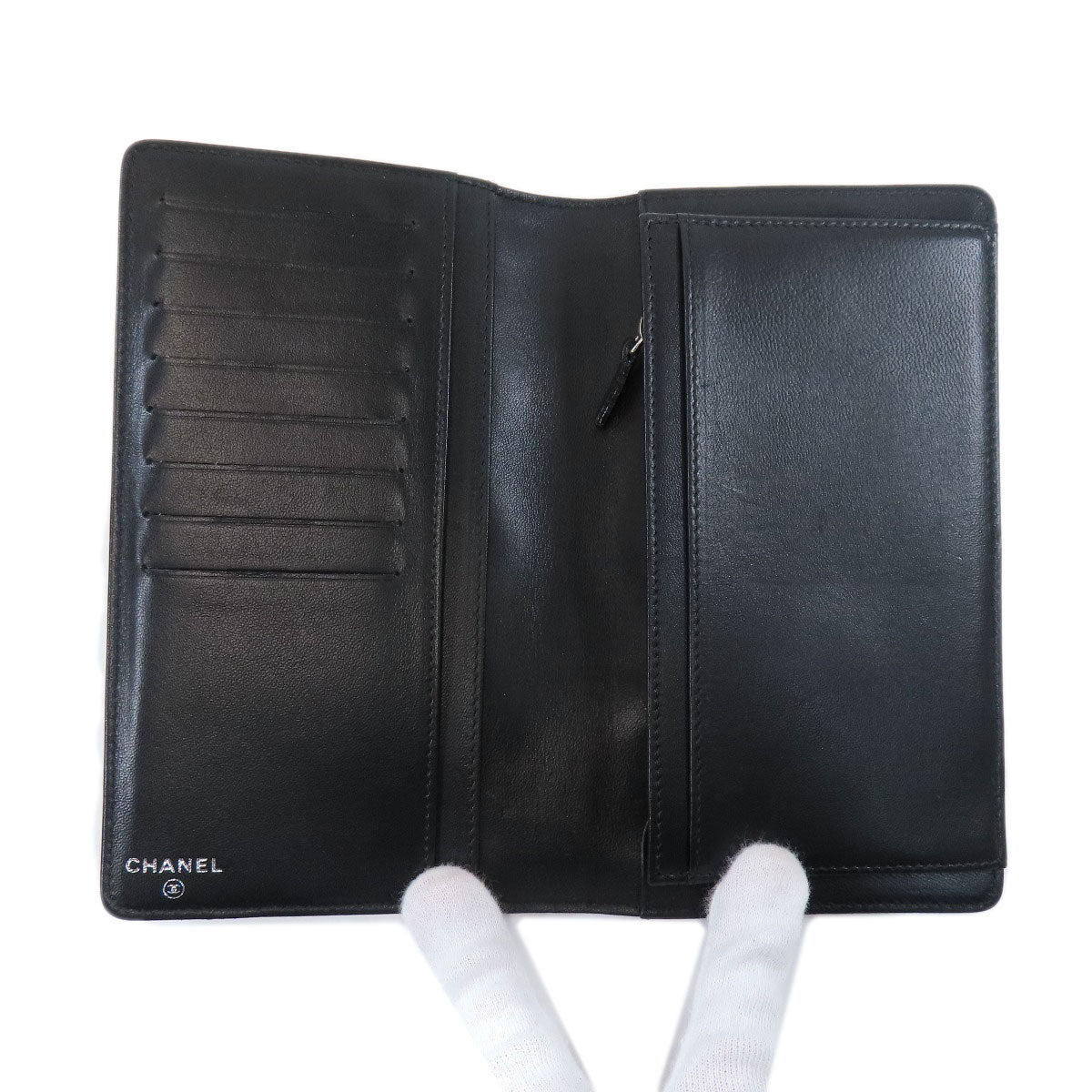 Chanel Icon Coco Mark Long Wallet Coin Purse Calf Black