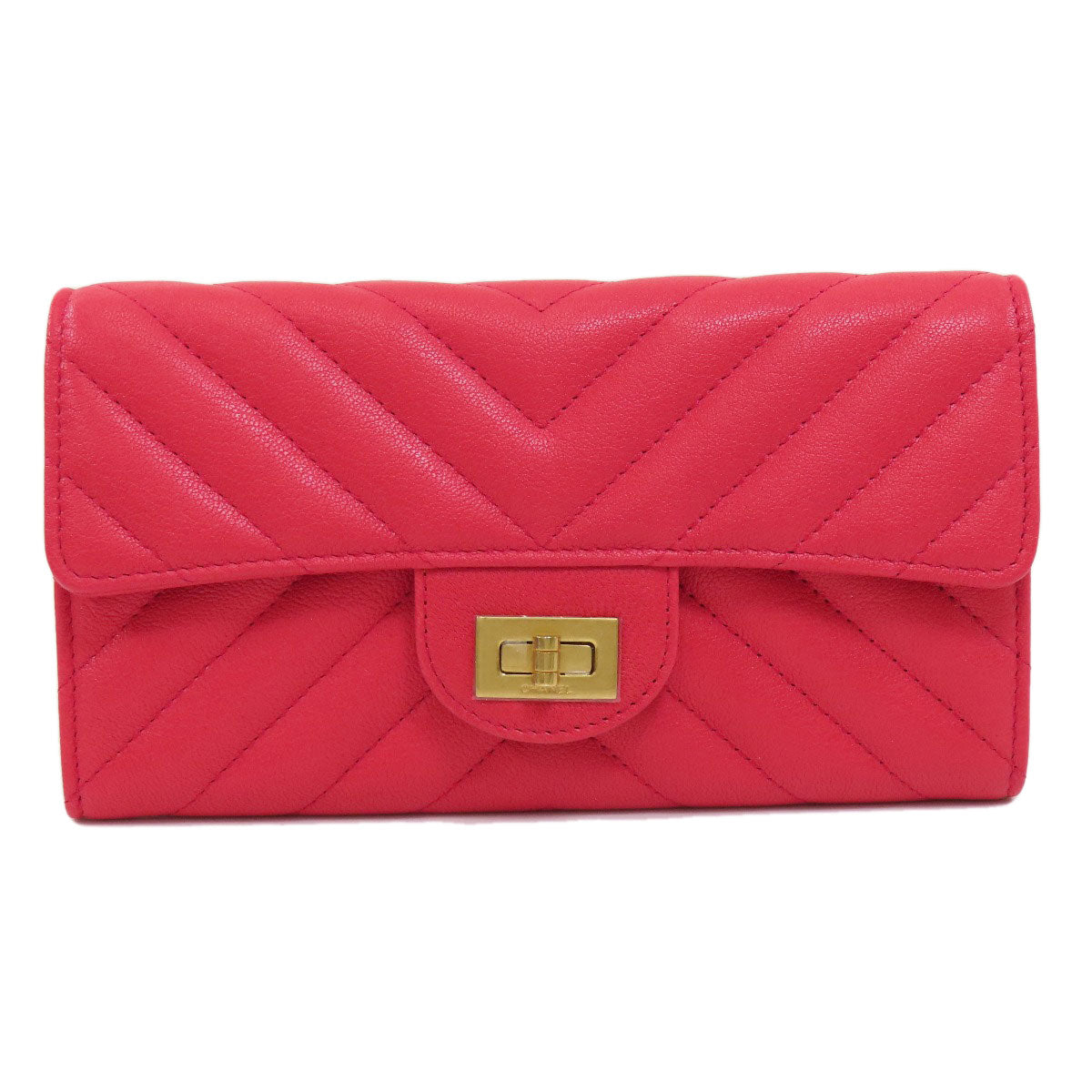 CHANEL Long Wallet Purse Calfskin pink Vstitch