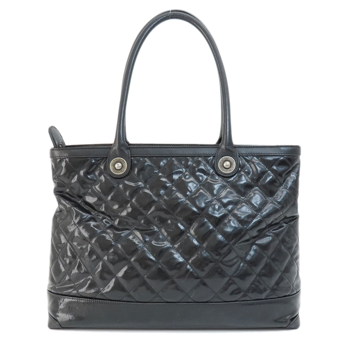 Chanel Matelasse Silver Metal Fittings Tote Bag Patent Leather