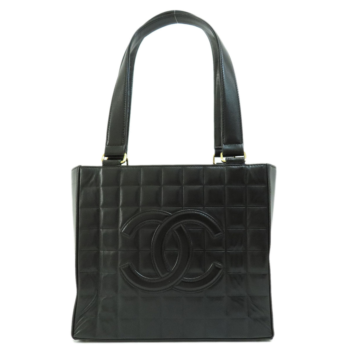 Chanel Chocolate Bar Gold Metal Fittings Handbag Leather Black