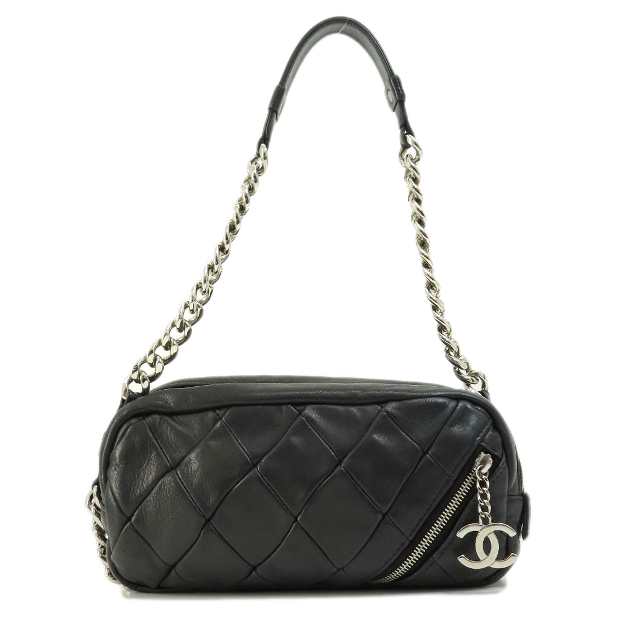 Chanel Matelasse Silver Hardware Handbag Lambskin Black