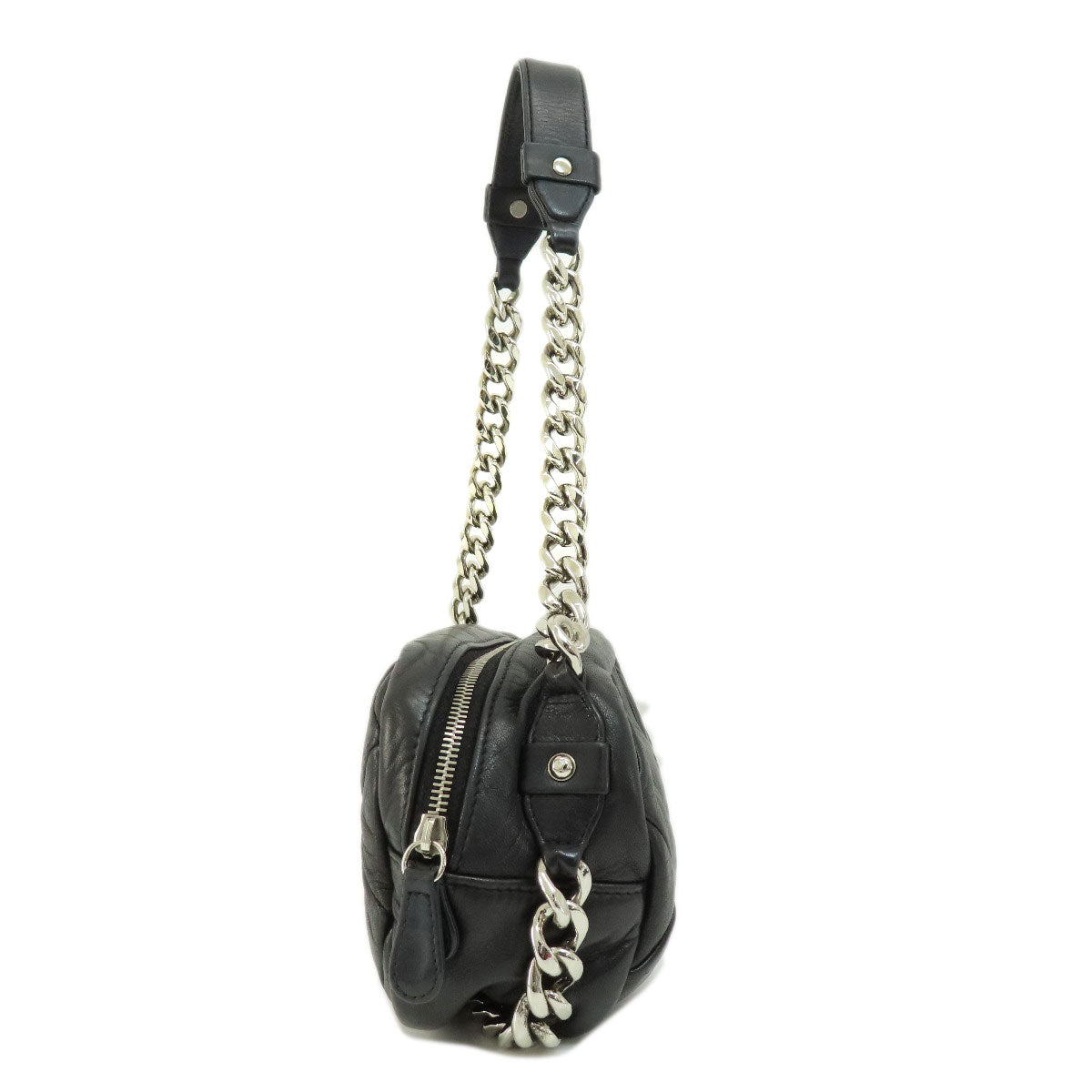 Chanel Matelasse Silver Hardware Handbag Lambskin Black