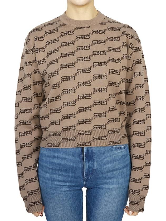 Luxury Balenciaga Trending 2026 BB Icon Jacquard Knit Top Brown