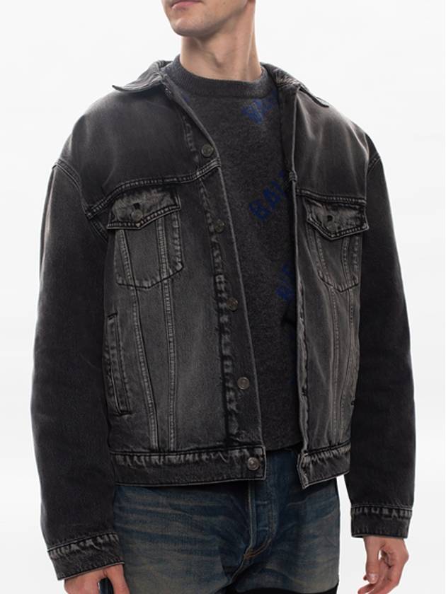 Luxury Balenciaga Trending 2026 Notre Dame Print Denim Jacket Black