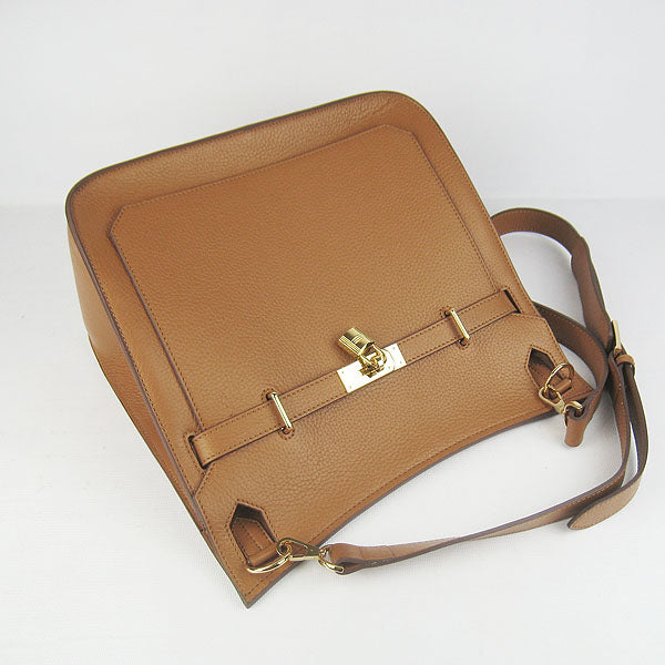 Luxury Hermes Leather Shoulder bag H6508 light coffee golden