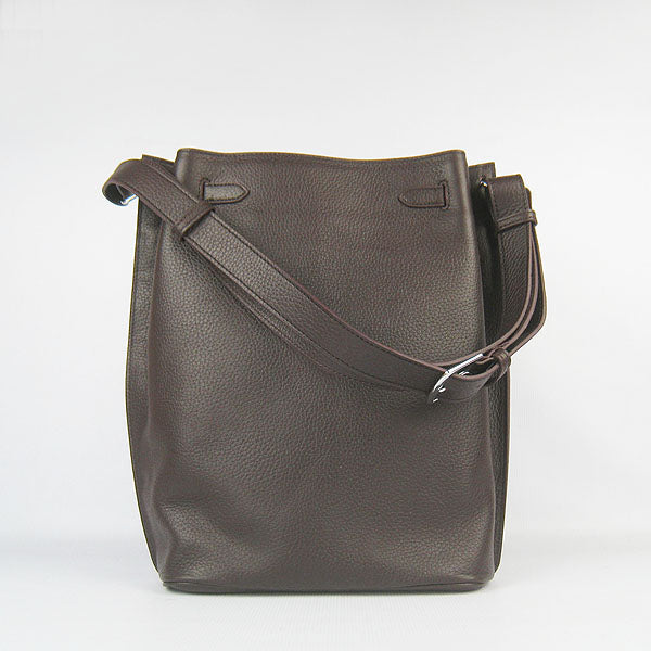 Luxury Hermes Nappa Leather Shoulder Bag H2804 dark coffee Silver
