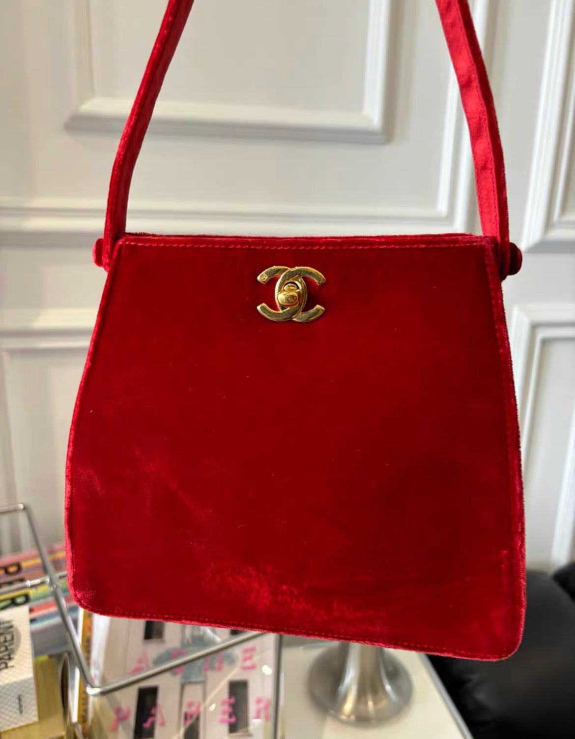 Chanel Rare  Classic Velvet Red Kelly Bag Gold Plated Hardware