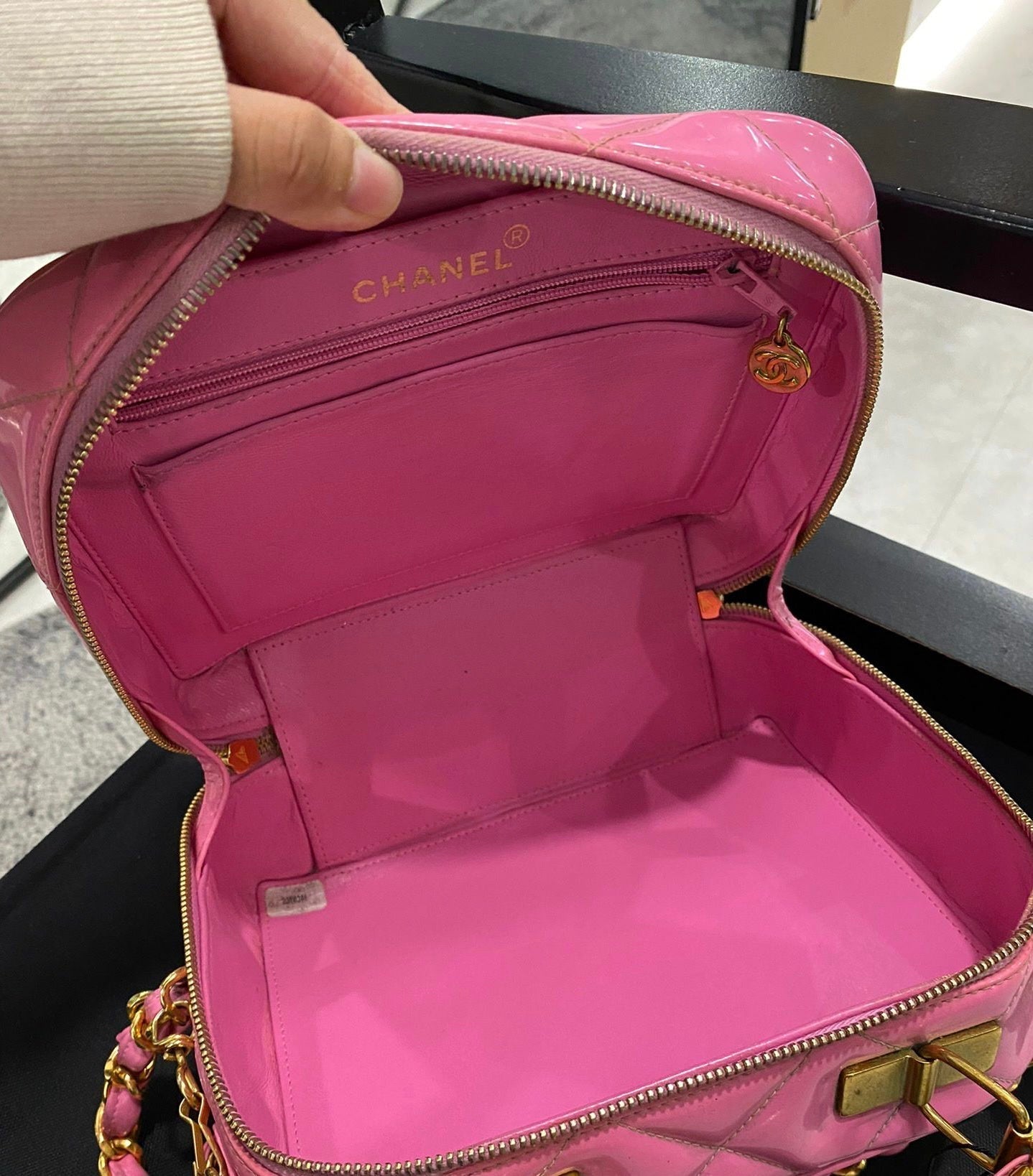 Chanel Vanity Bag Pink Patent Gold Hardware
