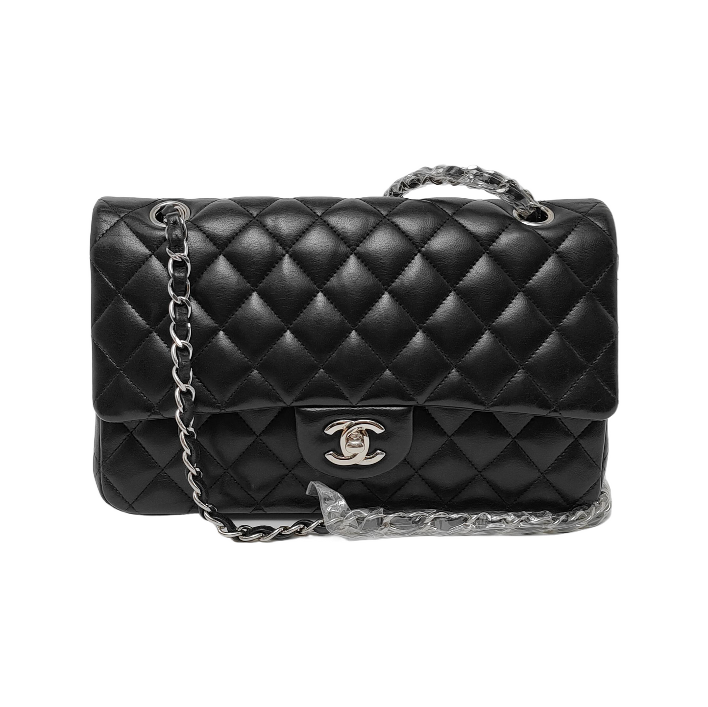 Chanel Timeless Classic Flap Medium Black Lambskin Leather Silver Hardware, 2013-2014