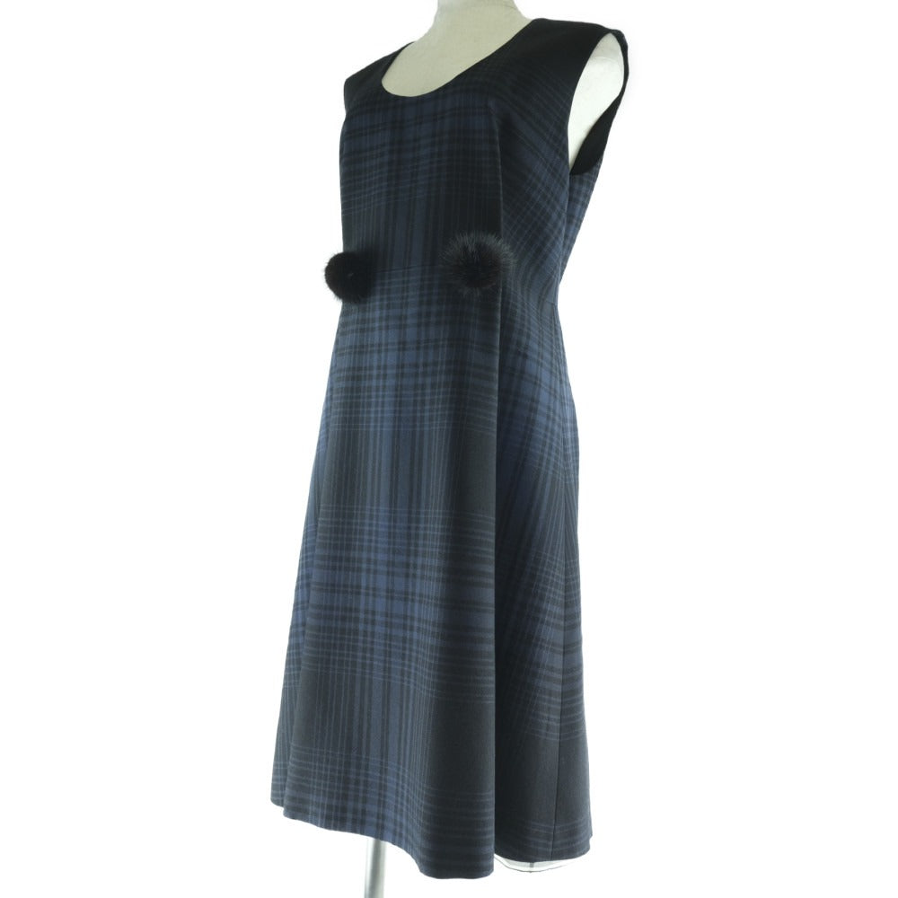 LOUIS VUITTON one piece wool Navy Check Pattern one piece Women 40