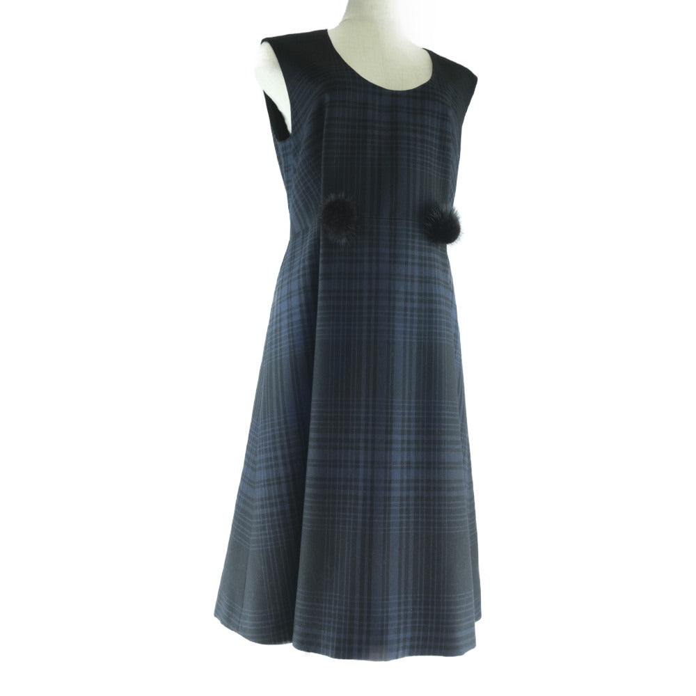 LOUIS VUITTON one piece wool Navy Check Pattern one piece Women 40