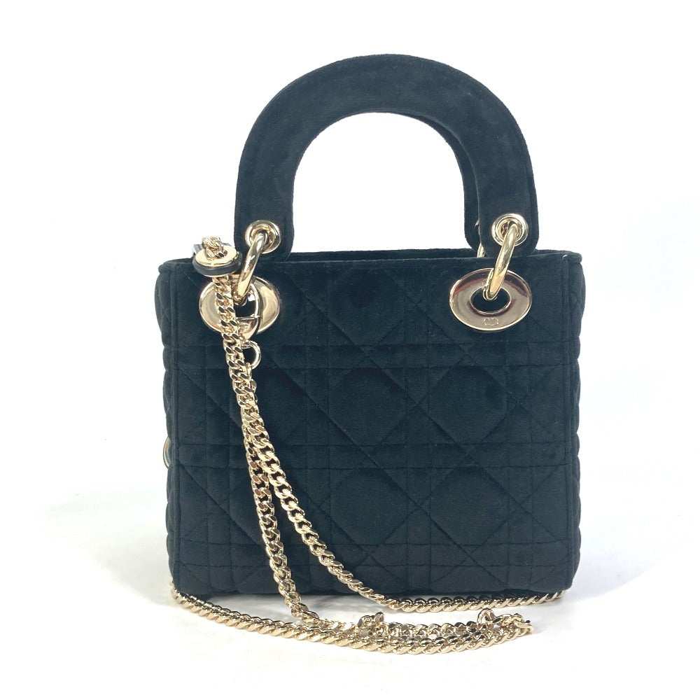 Dior Handbag Velor / leather black LADY DIOR Chain Lady Dior Cannage Mini Women