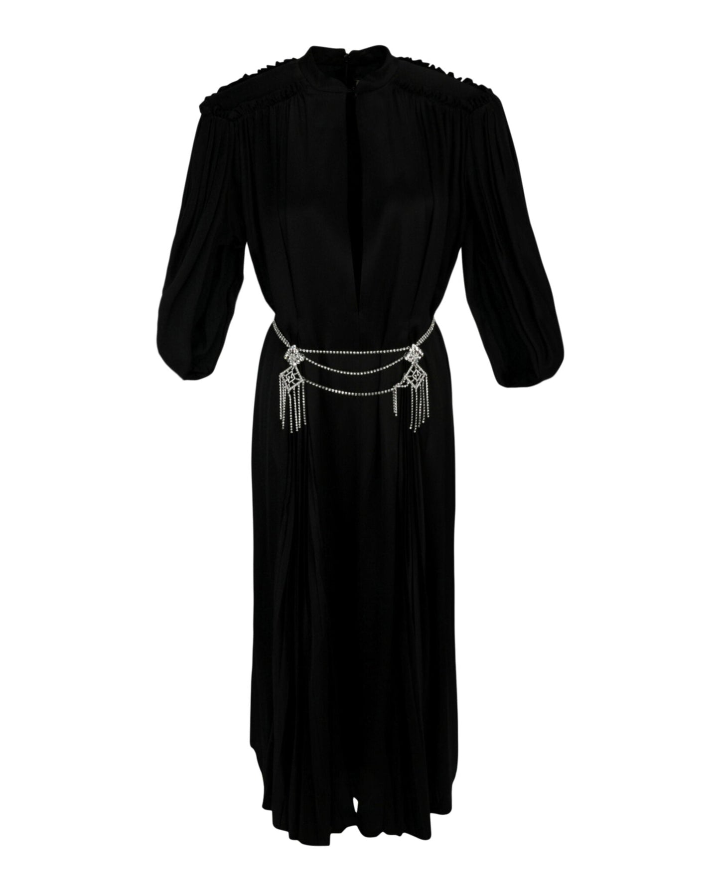Gucci Womens Cape Sleeve Open Front Crystal-Embellished Belted Gown