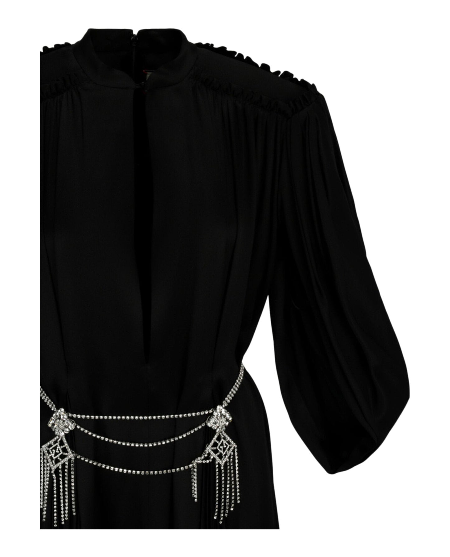 Gucci Womens Cape Sleeve Open Front Crystal-Embellished Belted Gown