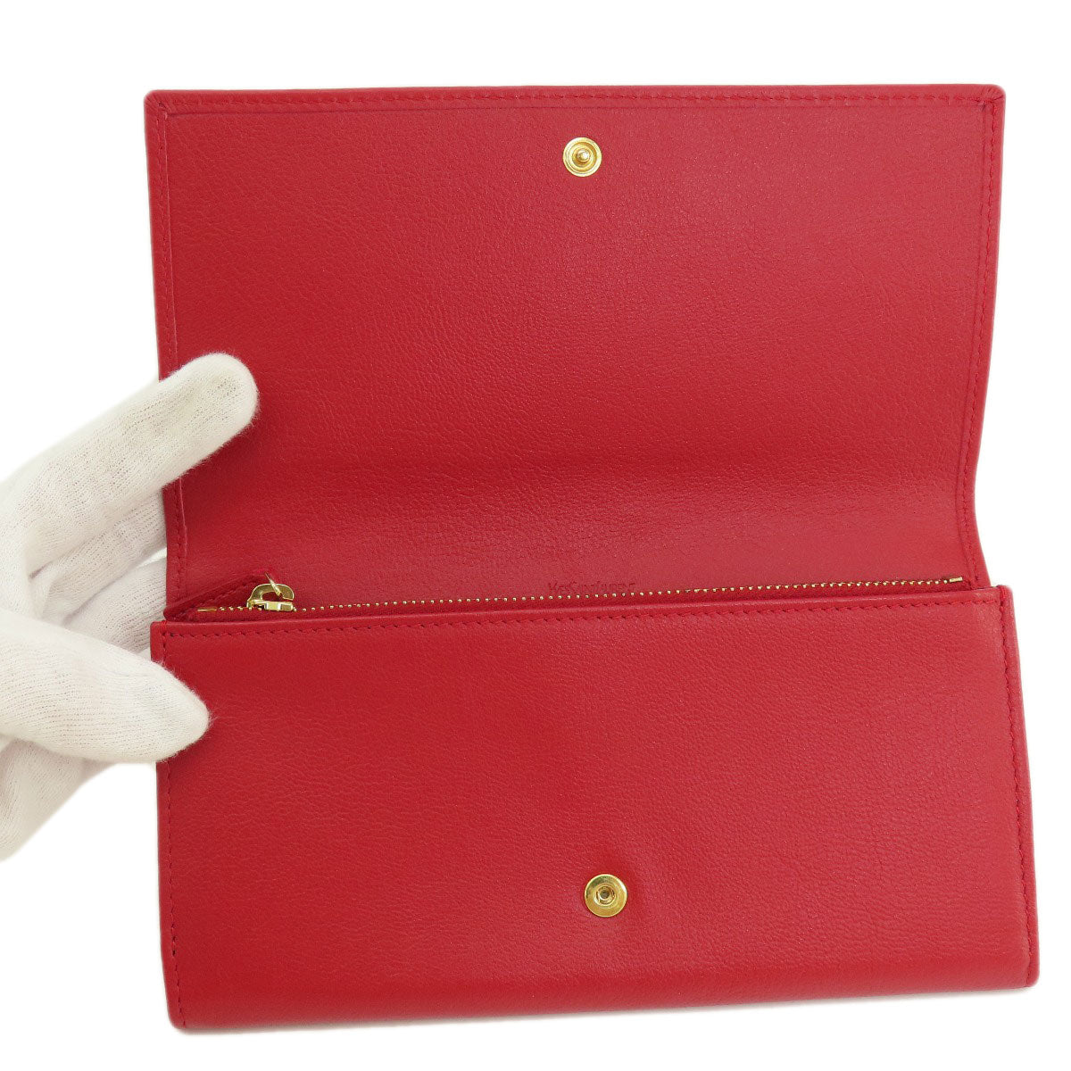 YVES SAINT LAURENT Long Wallet Purse leather Red logo Women