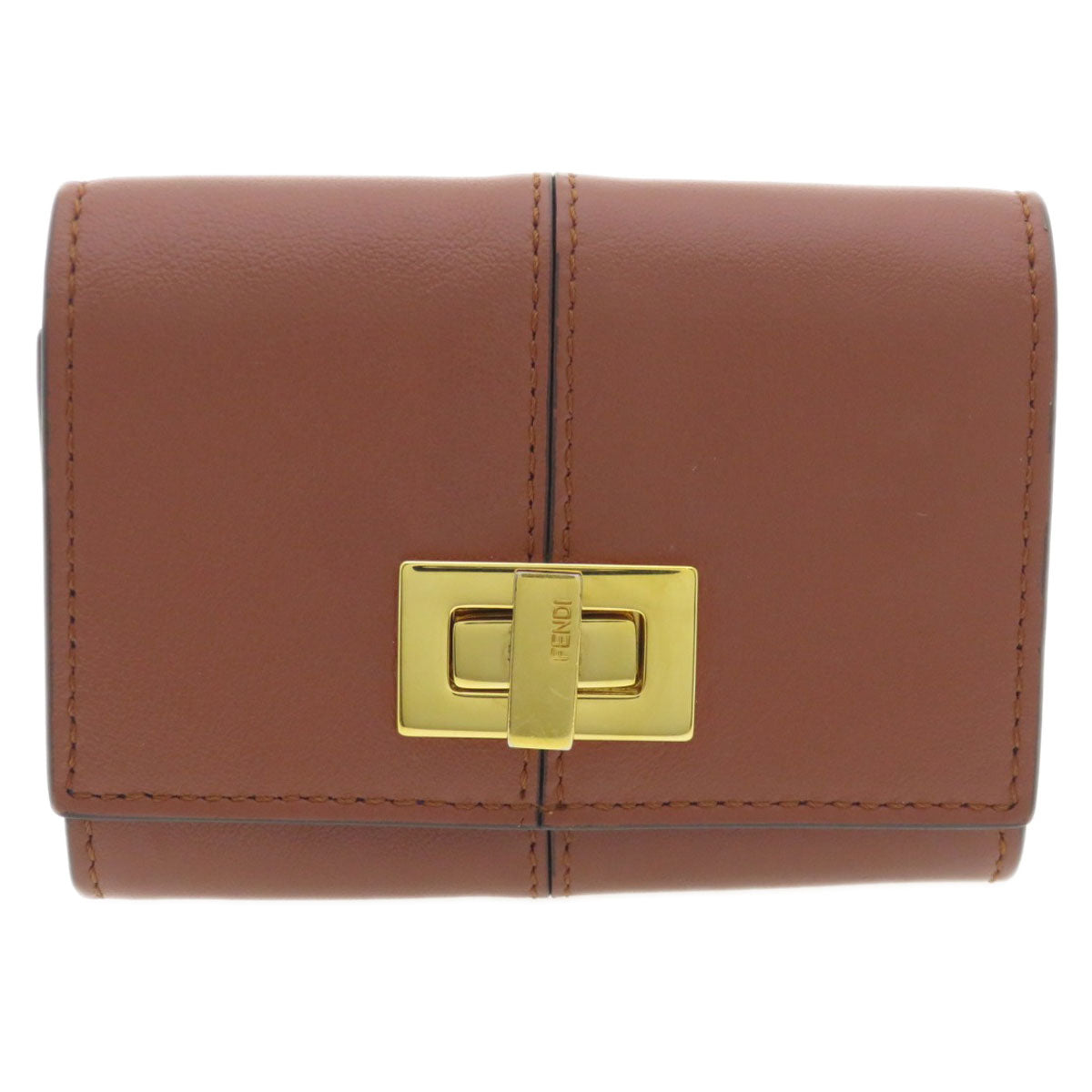 FENDI Card Case Calfskin Brown Peekaboo Women