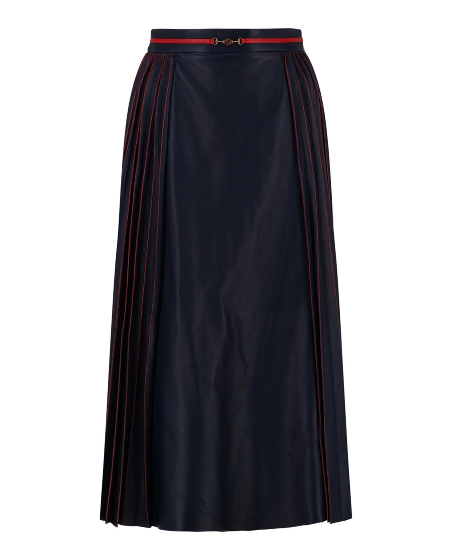 Gucci Womens Pleated Leather Midi Skirt