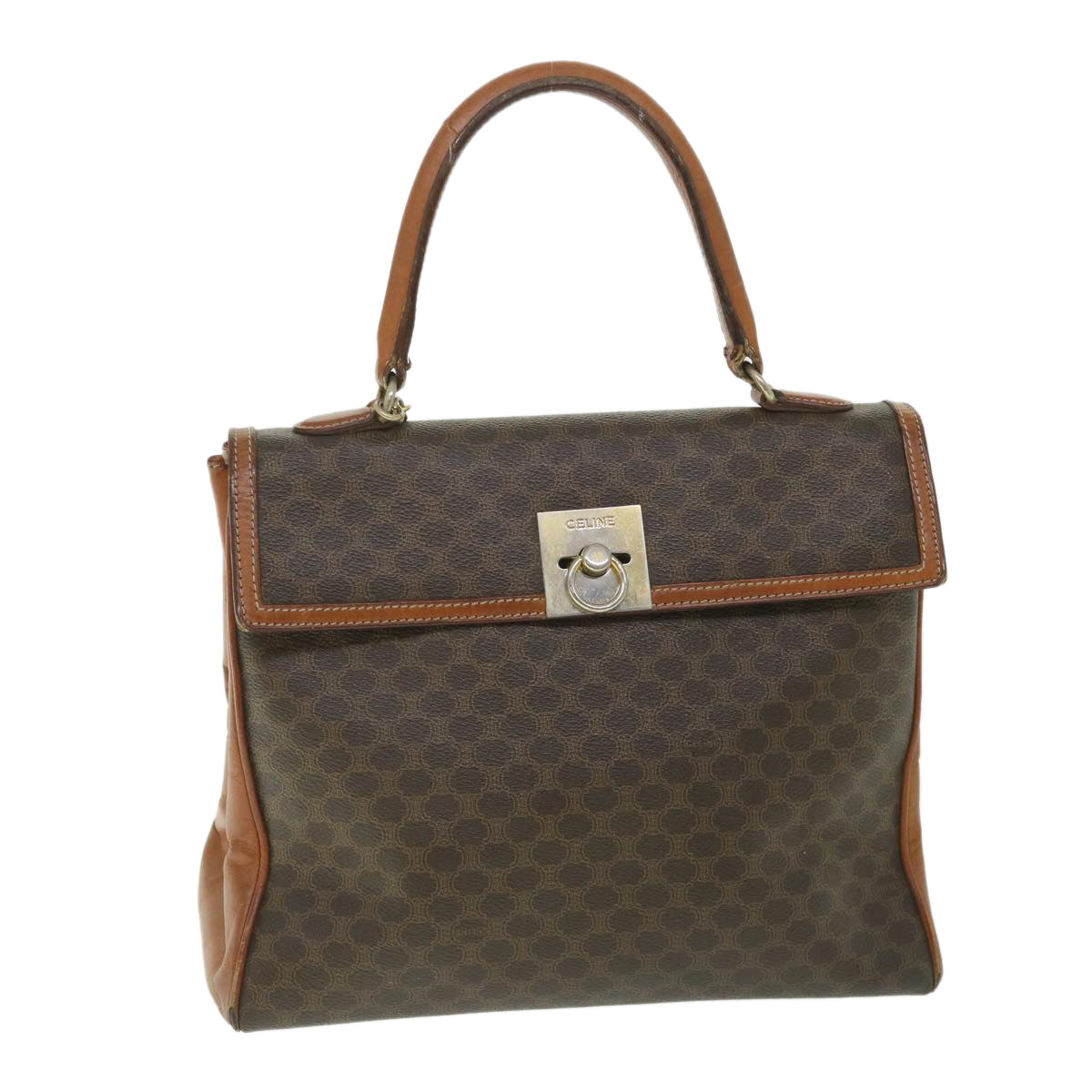 Luxury CELINE Macadam Canvas Hand Bag PVC Leather Brown  56385
