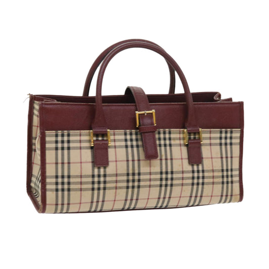 Luxury Burberry Nova Check Hand Bag Nylon Canvas Beige Auth 56466