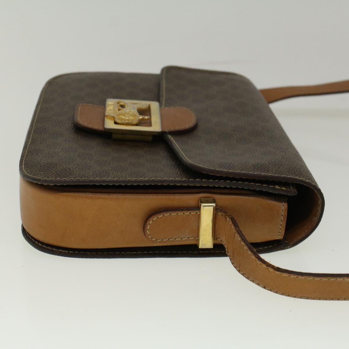 Luxury CELINE Macadam Canvas Horse Carriage Shoulder Bag PVC Leather Brown  56467