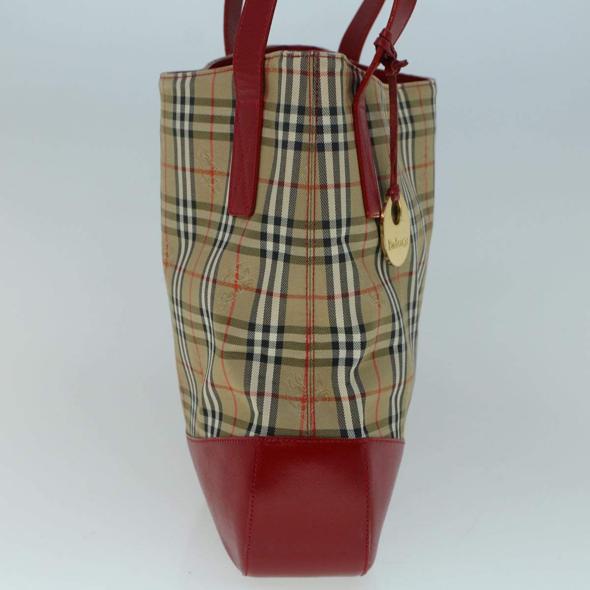 Luxury BurberrySs Nova Check Tote Bag Canvas Beige Red Auth 56573