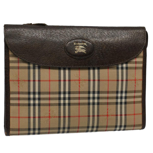 Luxury BurberrySs Nova Check Clutch Bag Nylon Canvas Beige Auth 56606