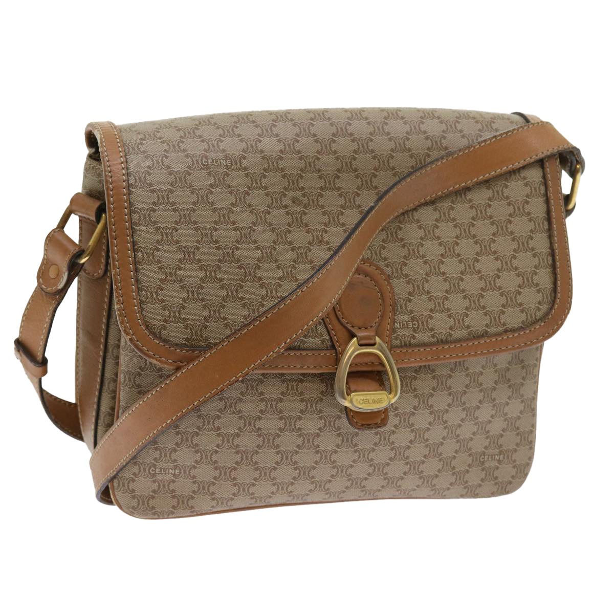 Luxury CELINE Macadam Canvas Shoulder Bag Beige  56701