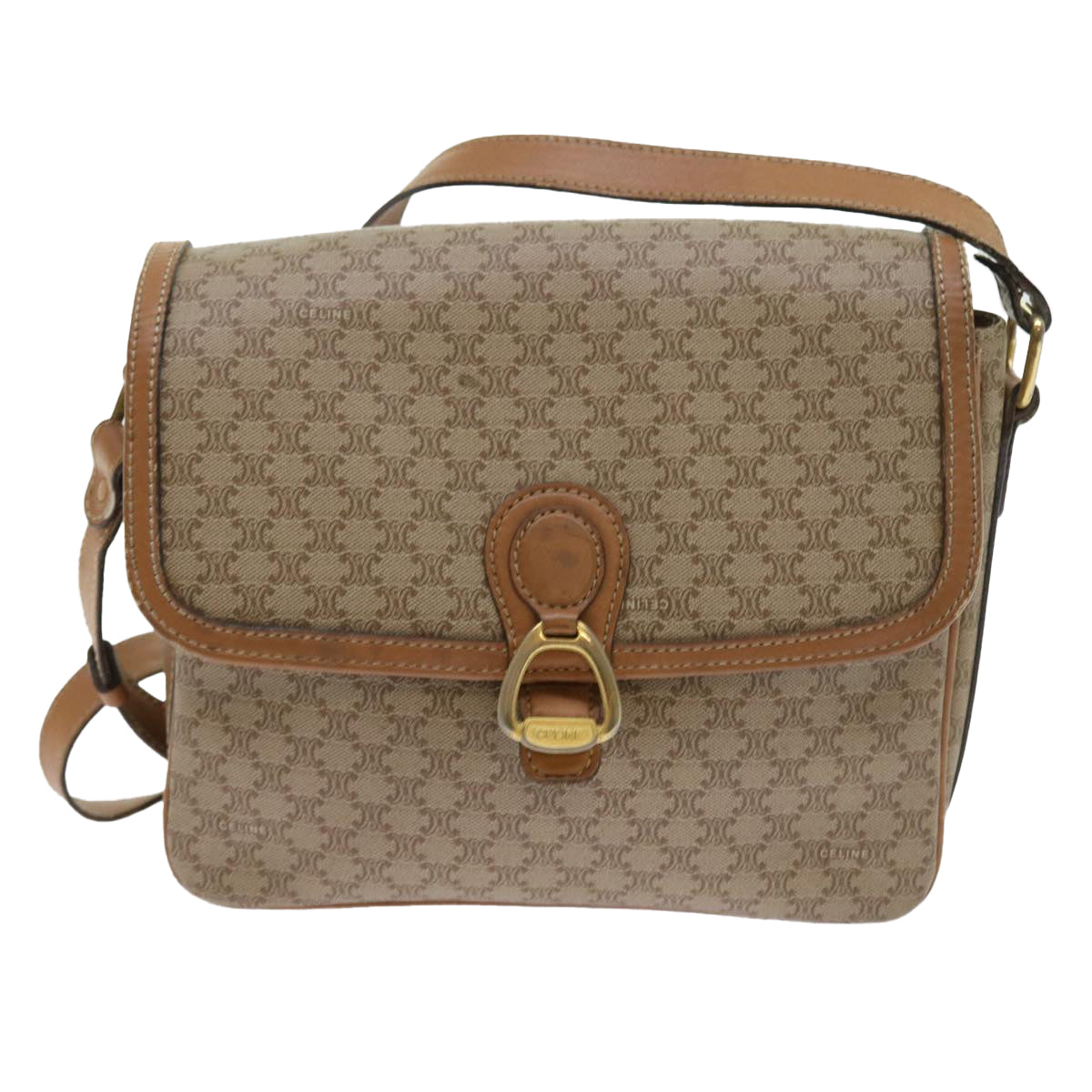 Luxury CELINE Macadam Canvas Shoulder Bag Beige  56701