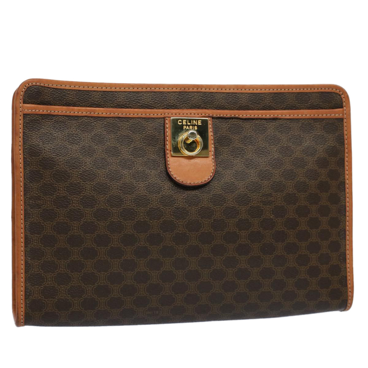Luxury CELINE Macadam Canvas Clutch Bag PVC Leather Brown  56781