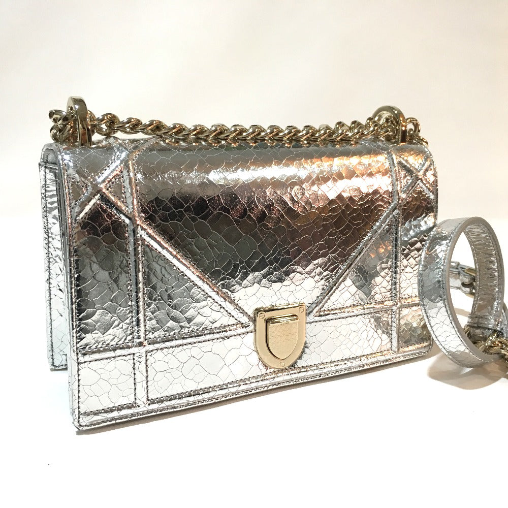 Dior Shoulder Bag leather Silver Small flap bag DIORAMA Women