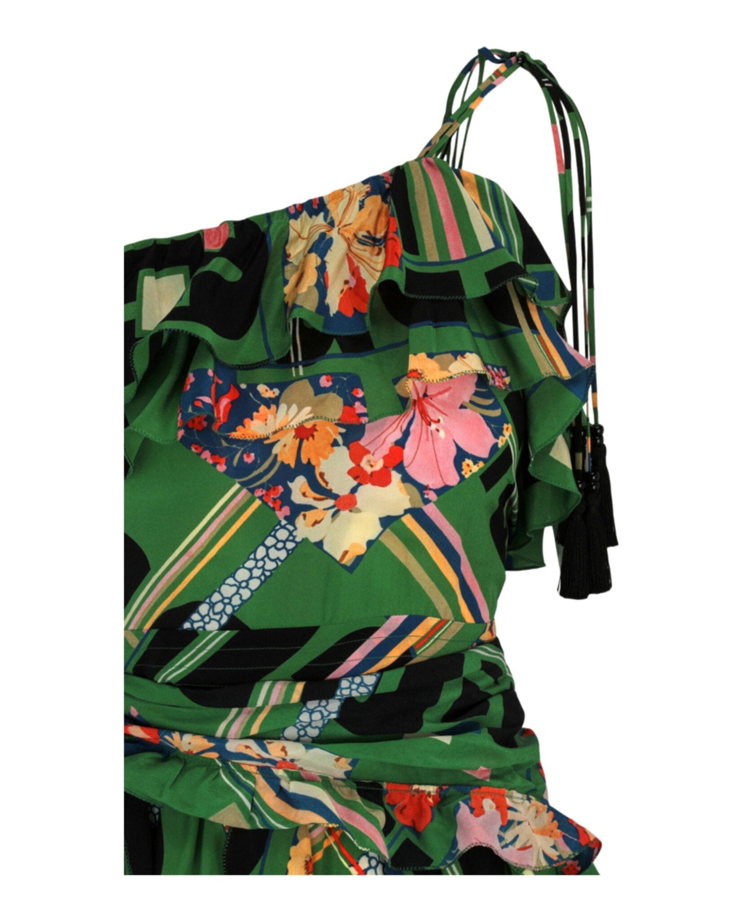 Gucci Womens Floral Check-Print Ruffled Silk-Crepe Dress