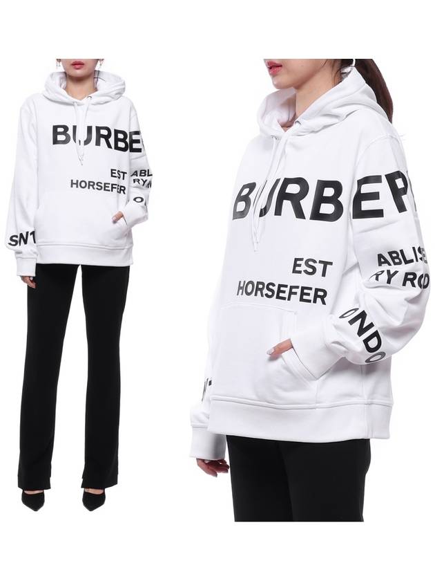 Luxury Burberry Horseferry Print Hooded Top White