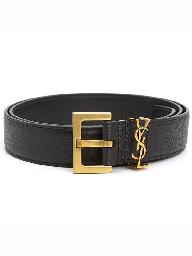 Luxury Saint Laurent Trending 2025 Men's Monogram Grain Leather Belt Gold