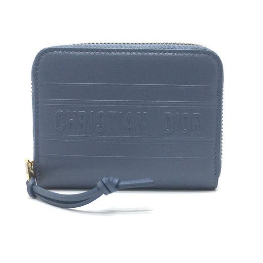 Dior Coin case leather Denim blue Striped wallet mens(Unisex)