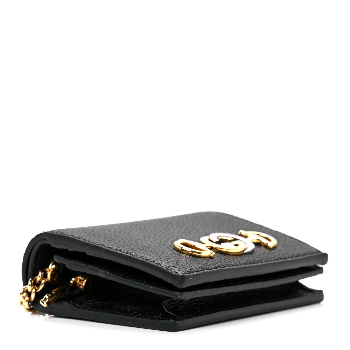 Gucci Zumi GG Black Leather Gold Chain Bi-Fold Mini Wallet
